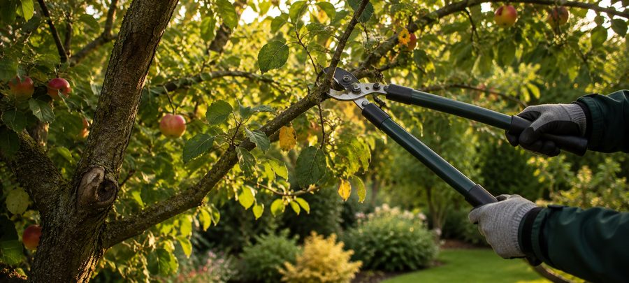 Baumschnitt an einem Gartenbaum