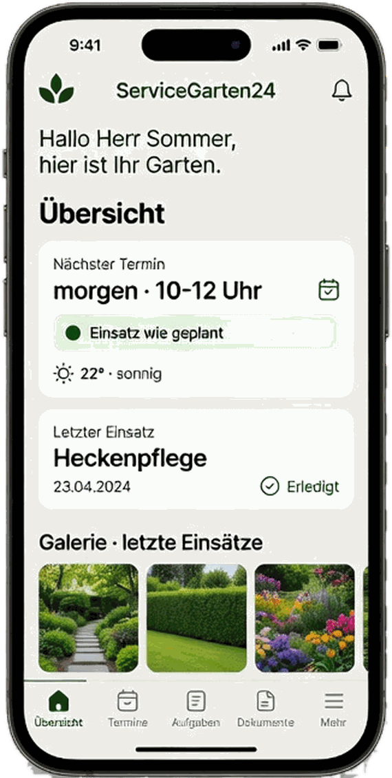 ServiceGarten24 Kundenportal auf einem iPhone